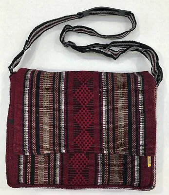 Ethnic Hippie Rasta Shoulder Bag Crossbody Beach Purse Made In Mexico BURGUNDY • $21.58