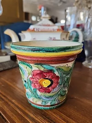 Vintage Hand Painted Carved Planter Pot Italy 283 • $16