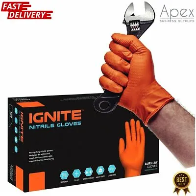 Ignite Strong Orange Nitrile Gloves Mechanic Tattooist Piercing Latex Free • £4.39