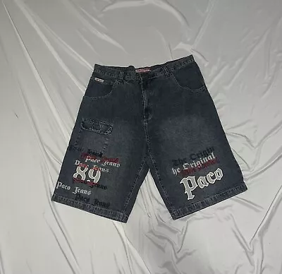 Vintage Paco Capri Wide Leg Baggy Jeans Shorts Denim Mens Size 42 Embroidered • $39.97