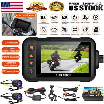 3  HD 1080P Motorcycle Dash Cam DVR Camera Waterproof Recorder Front+Rear Cam • $59.71