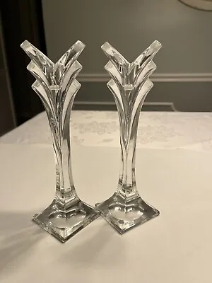 2 MIKASA Lead Crystal CANDLE STICKS Holders Art Deco Tulip Style GERMANY 8  • $24.99