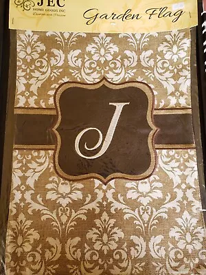 Damask Burlap Monogram “J” Garden Flag-Double Sided-JEC-12.5”X18” • $9.95