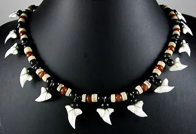 13 Mako Shark Tooth Pendant Beads Surfer Handmade Necklace Men Women Kids DA088 • $22.99