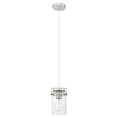 Home Decorators Collection 1-Light Mason Jar Brushed Steel Pendant Glass Shade • $29.99