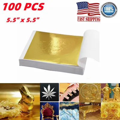 Gold Leaf Sheets 24K PURE Gilding Art Craft Framing Scrap 5.5  X 5.5  100 Sheets • $12.54