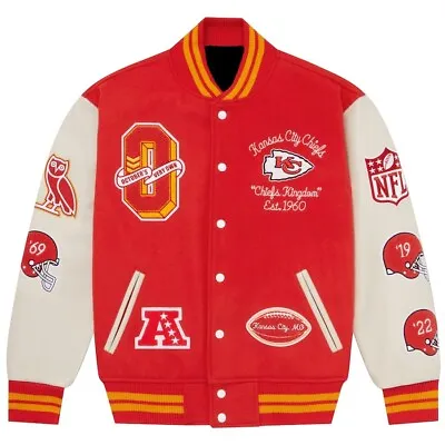 Kansas City Chiefs Starter Team 90s Letterman Bomber Varsity Satin Rugby Jacket • $73.89