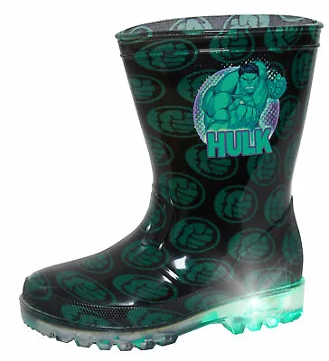 Boys Incredible Hulk Light Up Wellington Boots Marvel Rain Snow Shoes Wellies • £16.95