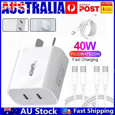 $4.98 • Buy Dual USB C Fast Wall Charger Type C To C Cable Power Adapter For IPhone Samsung