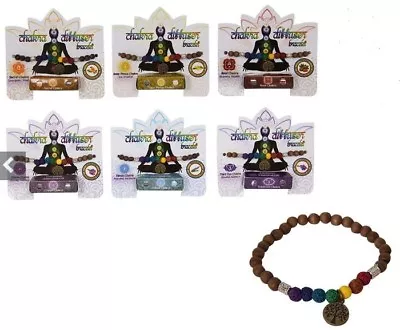 $10.95 • Buy Chakra Diffuser Bracelet 7 Lava Rocks With Essential Oil Gift Pack