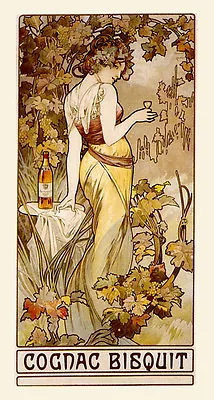 Mucha Cognac Bisquit Advertising Lady Flowers Vintage Poster Repro FREE SHIPPING • $17.90