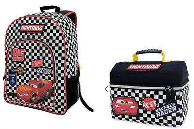 Disney CARS Lightning McQueen Piston Cup Large Backpack & Matching Lunchbox NWT • $56.99