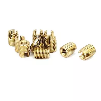 M8 X M5 10mm Length Self Tapping Threaded Insert Slotted Brass Tone 10pcs • £8.74