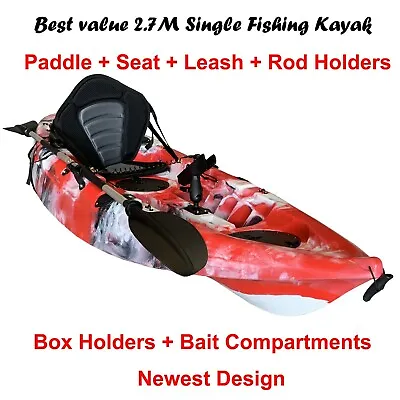 $500 • Buy 2.7M Fishing Kayak Single Sit-on 5 Rod Holders Padded Seat Paddle Red Camo