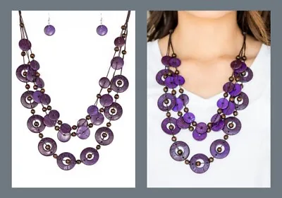 Catalina Coastin Purple Wood Bead Layered Necklace Paparazzi  • $5