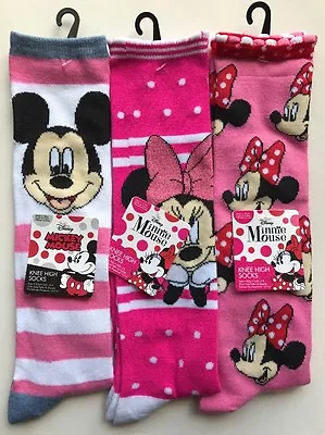 3 Pairs Knee High Socks Assorted Girl Mickey Minnie Size 6-8 Pink NEW • $6.95