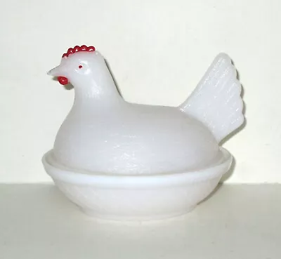 Vintage Indiana Glass White Milk Glass Chicken Hen On Nest Covered Candy Dish • $12.99