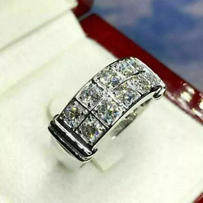 Men's 2.50 Ct Round Cut Moissanite Wedding Band Ring 14K White Gold Plated • $149.99