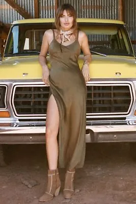 $380 • Buy Spell Designs Cabin Love Silk Slip Dress Olive- Size XS        OCTC2C FOR 7% OFF