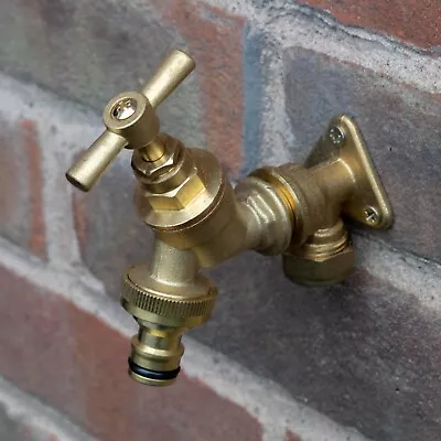 Outdoor Solid Brass Garden Watering Tap+15 Mm Copper Back /wall Plate Kits • £11.99