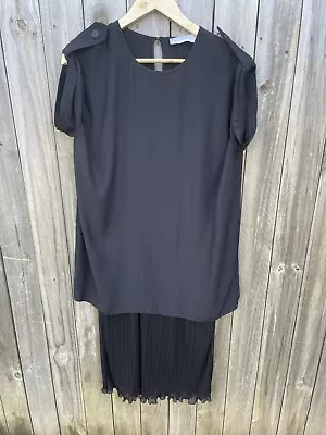 Alice Mccall Ladies Dress Black Pleated Button Up Sleeve Design Size 6 Oversized • $20