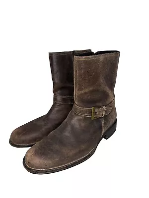 Vintage Cole Haan Bryce Distressed Brown Leather Buckle Strap Moto Boot Men’s 10 • $39.99