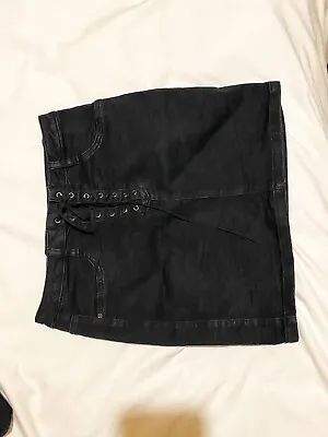 Black Denim Corset Tie Skirt Size 12  • £5