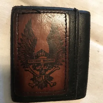 Vintage Freedom Machine Motorcycles Black Leather Trifold Wallet • $16.99