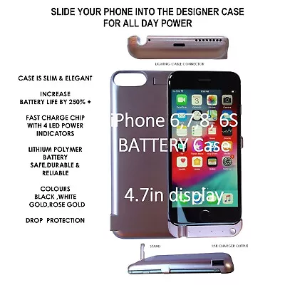 Iphone 6 6s 7 8   4.7inch Smart Power Case Battery Backup Charger Spare Extra  • £19.90