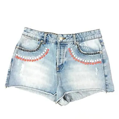 £11.66 • Buy Topshop Moto Denim Shorts Ladies Size W30 Blue Embellished Studs Daisy Dukes