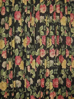 Stunning! Set 4 MCM Pinch Pleat Barkcloth Black Floral Drapes Curtains 35 X83  • $220