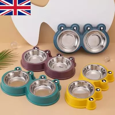 £6.49 • Buy Pet Double Bowls Dog Puppy Twin Steel Bowls Animal Cat Food Water Feeding Dish
