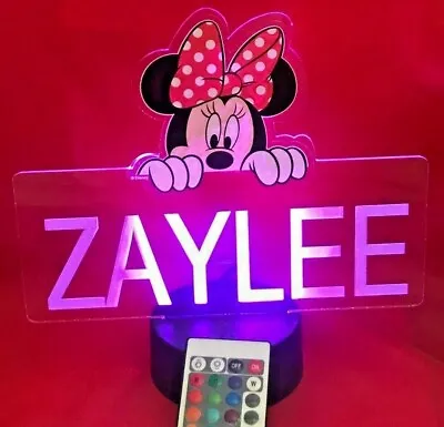 Minnie Mouse Disney Light Up Night Light Table Lamp LED Personalized With Remote • $39