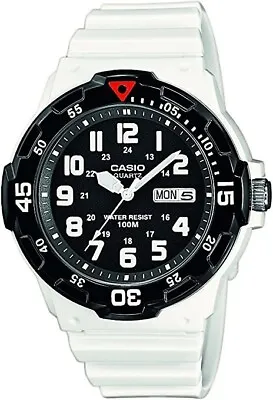 B2- Casio Quartz Analog MRW-200H Men's Watch White Resin Band Black Dial • £15