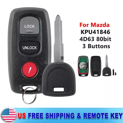 For 2004 2005 2006 Mazda 3 Remote Control Fob KPU41846 + Chipped Key 4D63 80 Bit • $16.79