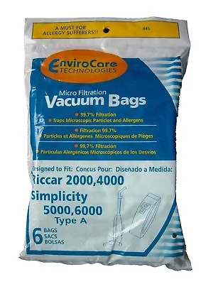 6 Riccar Type A Vacuum Bags For 2000 4000 Simplicity 5000 6000 • $7.95