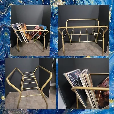 Vintage MCM Vinyl LP Record Holder Gold Rack Metal Atomic Table Stand 20  • $68