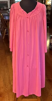 Vintage SHADOWLINE Peignoir Nightgown/Robe Set Sz L Pink W/Lace GUC • $35