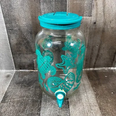 VTG 1 Gallon Glass Sun Tea Jar W Lid/Dispenser Sea Ocean Turtle Seahorse Beach • $40.49