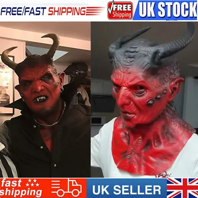 Womens Mens Red Devil Full Head Latex Mask Demon Carnival Halloween Cosplay Mask • £13.19