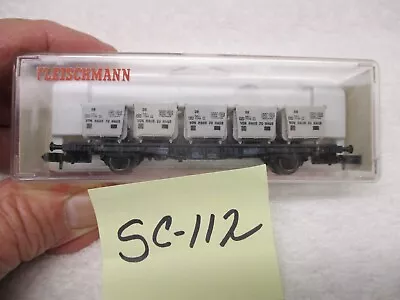 Fleischmann Piccola N 8231 Flat Car W/5 Van Haus Zu Haus Carts     SC112 • $15