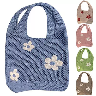 Crochet Tote Bag Flower Pattern Crochet Mesh Beach Tote Bag Shoulder Bag • $15.92