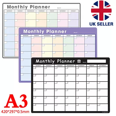 A3 Fridge Calendar Magnetic Monthly Planner Whiteboard Dry Wipe Meal Planner • £7.39