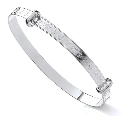 Sterling Silver Expanding Baby Bangle - NURSERY PATTERN -  NEW - Gift Boxed • £10.95