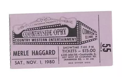 Merle Haggard Concert Ticket 1980 Countryside Opry Illinois Country Singer Rare • $17.99