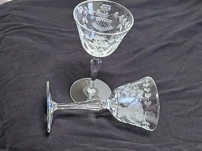 Vintage Crystal Etched Sherry Glasses Set Of 2 • $22
