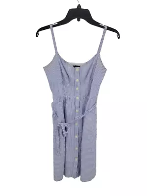 J Crew Dress Womens 0 Blue White Pinstripe Seersucker Sleeveless Belted Sundress • $22.52