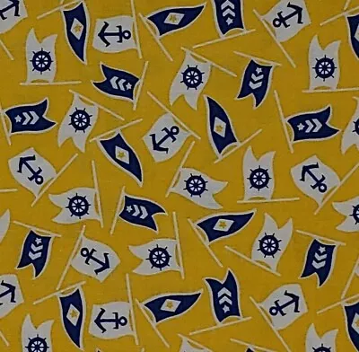 Nautical Fabric Boat Flags Blue Yellow WINDHAM 42864 Quilters Cotton HALF YARD • $4.29