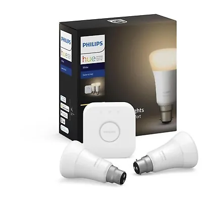 $85 • Buy Philips Hue Wi-Fi Bluetooth Starter Kit W/Bridge B22  LED Light Bulb Warm White