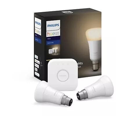 Philips Hue Wi-Fi Bluetooth Starter Kit W/Bridge B22  LED Light Bulb Warm White • $85